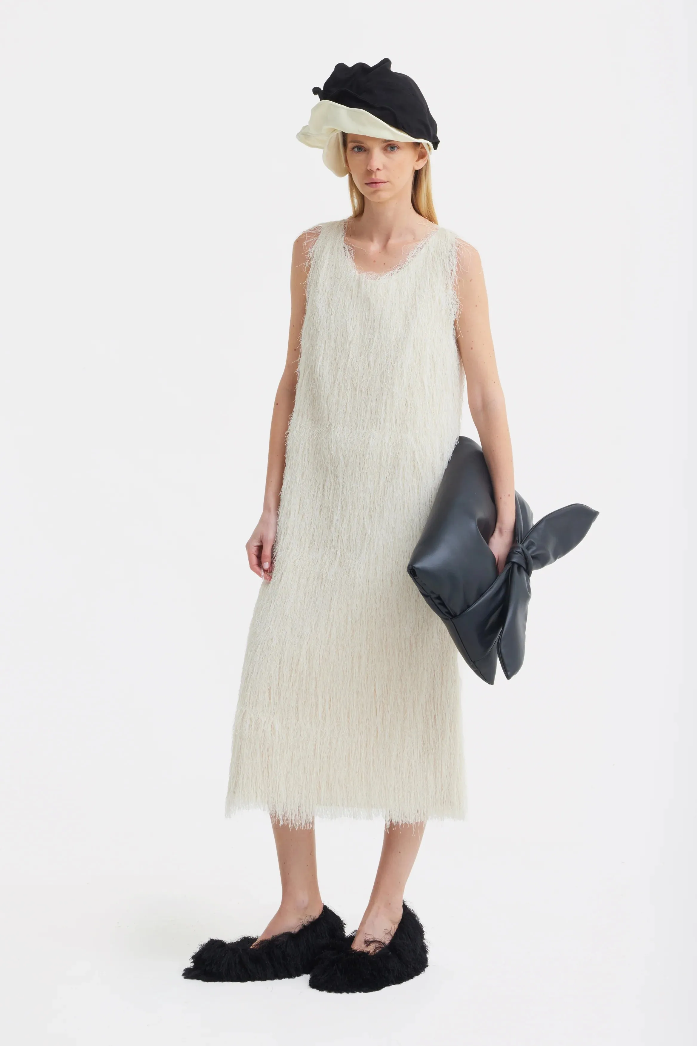 JULIA ALLERT Sleeveless Textured Pile Midi Dress - Ivory sold by Bonvion product image thumbnail 3