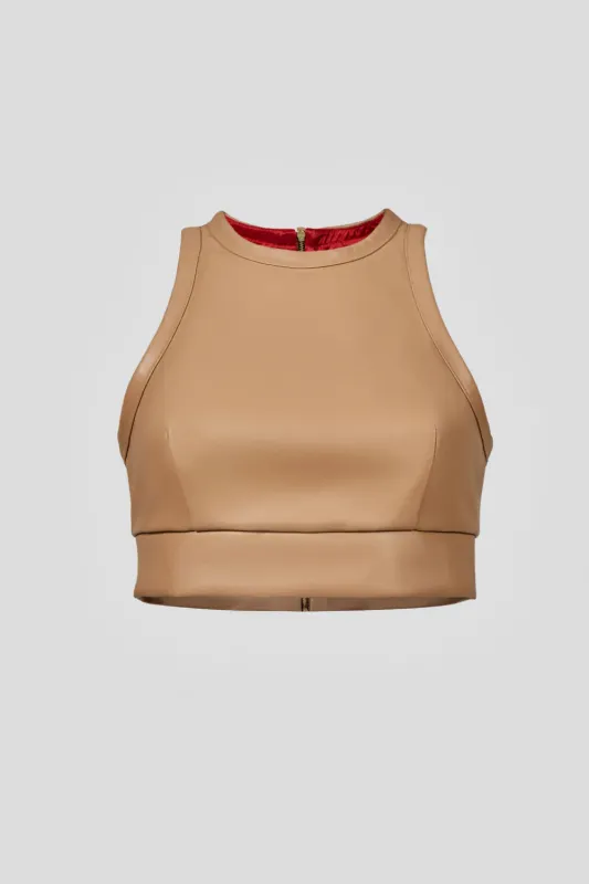 LIKA Eco Leather Crop Top - Beige made by Bonvion