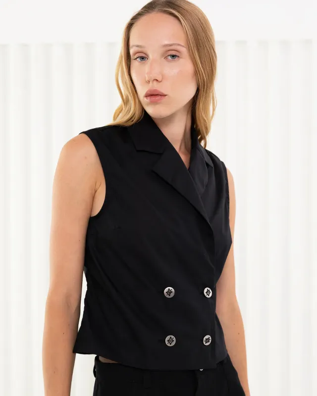 PSIDE Double-Breasted Sleeveless Shirt - Black made by Bonvion