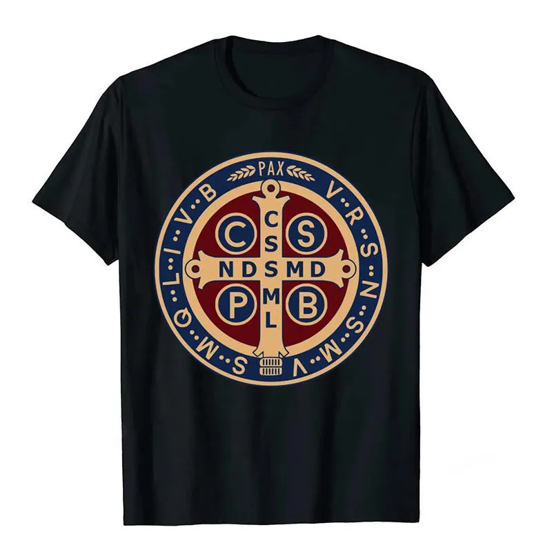 Christianartworkshop Classic Colored Style St. Benedict Protector Icon Short Sleeve T-shirt sold by Christian Art Workshop