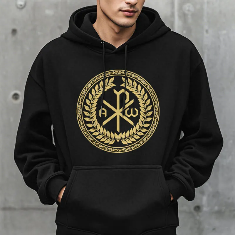 Christianartworkshop Classic Style Sacred Chi-rho Emblem Laurel Wreath Fleece Lined Polyester Hoodie sold by Christian Art Workshop product image thumbnail 3