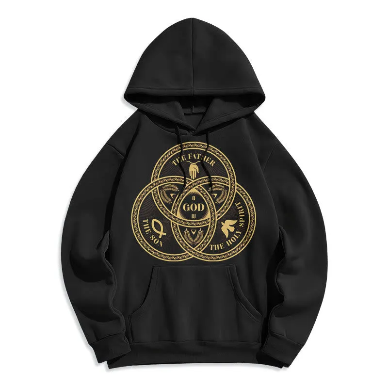 Christianartworkshop Classic Style Sacred Trinity Unity Fleece Lined Polyester Hoodie sold by Christian Art Workshop