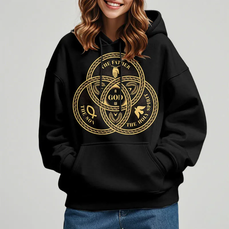 Christianartworkshop Classic Style Sacred Trinity Unity Fleece Lined Polyester Hoodie sold by Christian Art Workshop product image thumbnail 2