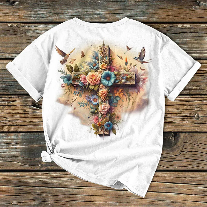 Christianartworkshop Classic Colored Style Cross of Love Short Sleeve Washed T-shirt sold by Christian Art Workshop product image thumbnail 5