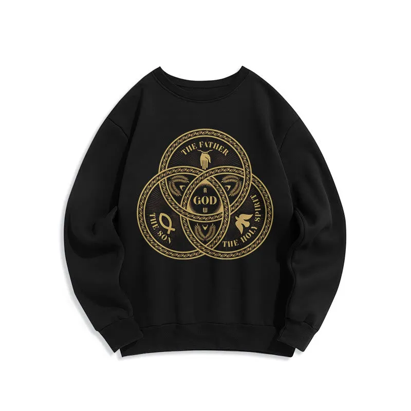 Christianartworkshop Classic Style Sacred Trinity Unity Fleece Lined Polyester Sweatshirt sold by Christian Art Workshop