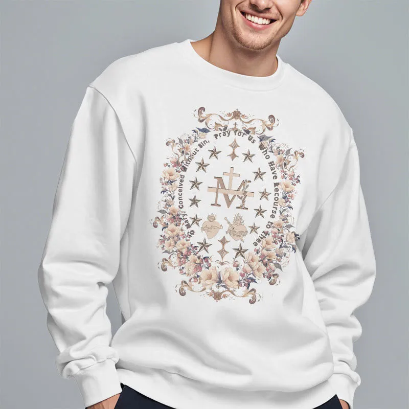 Christianartworkshop Modern Style Floral Cross Virgin Mary Fleece Lined Polyester Sweatshirt sold by Christian Art Workshop product image thumbnail 5