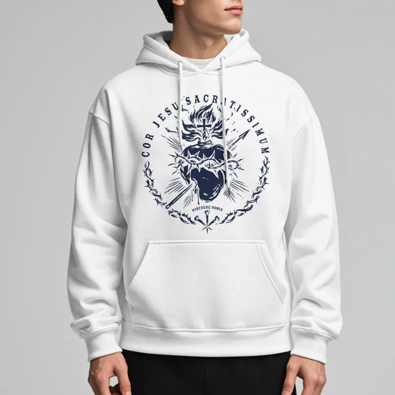 Christianartworkshop Classic Style Sacred Heart of Jesus Fleece Lined Polyester Hoodie sold by Christian Art Workshop product image thumbnail 5