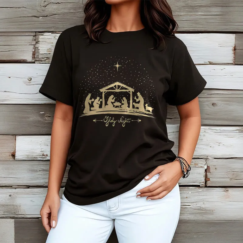 Christianartworkshop Modern Style Nativity Scene Holy Night Silhouett Short Sleeve T-shirt sold by Christian Art Workshop product image thumbnail 4