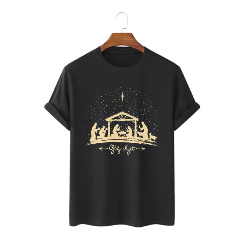 Christianartworkshop Modern Style Nativity Scene Holy Night Silhouett Short Sleeve T-shirt made by Christian Art Workshop