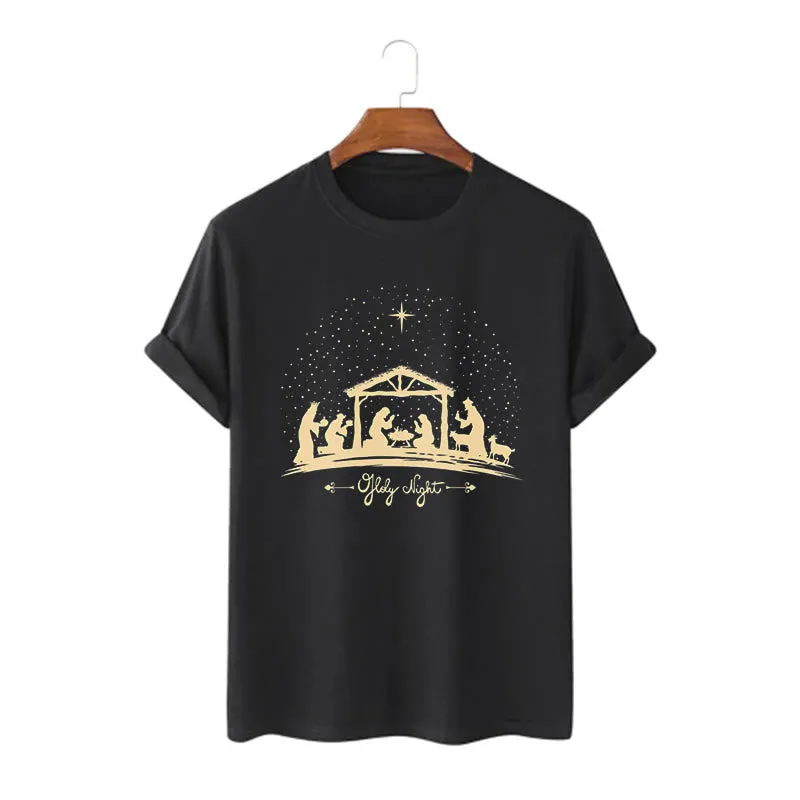 Christianartworkshop Modern Style Nativity Scene Holy Night Silhouett Short Sleeve T-shirt sold by Christian Art Workshop