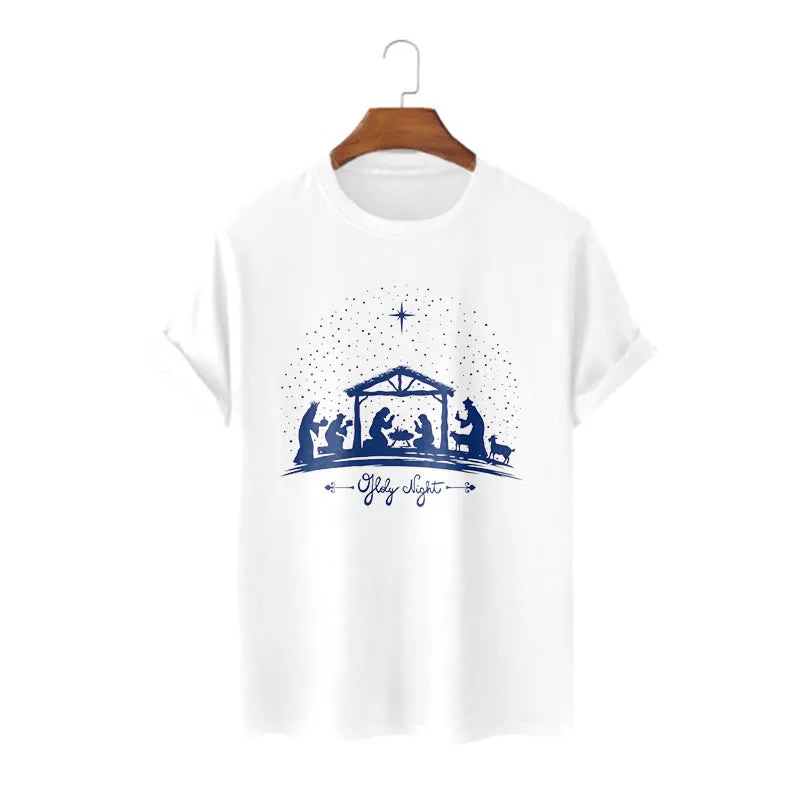 Christianartworkshop Modern Style Nativity Scene Holy Night Silhouett Short Sleeve T-shirt sold by Christian Art Workshop product image thumbnail 5