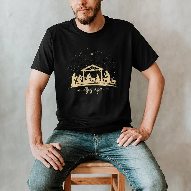 Christianartworkshop Modern Style Nativity Scene Holy Night Silhouett Short Sleeve T-shirt sold by Christian Art Workshop product image thumbnail 2