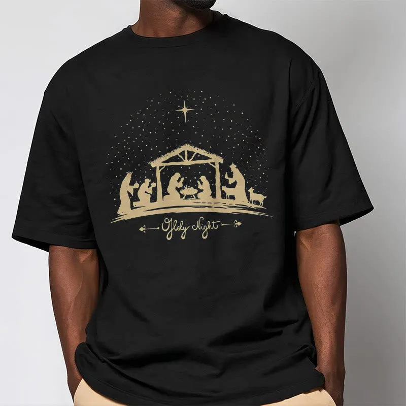 Christianartworkshop Modern Style Nativity Scene Holy Night Silhouett Short Sleeve T-shirt sold by Christian Art Workshop product image thumbnail 3