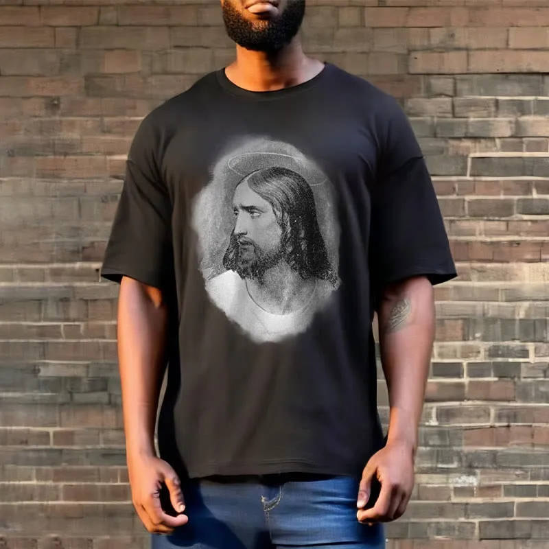 Christianartworkshop Retro Style the Halo Jesus Short Sleeve Washed T-shirt sold by Christian Art Workshop product image thumbnail 3