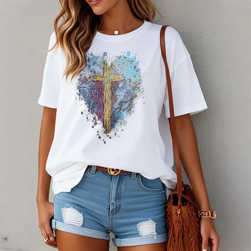 Christianartworkshop Classic Style Cross my Heart Short Sleeve T-shirt sold by Christian Art Workshop product image thumbnail 2