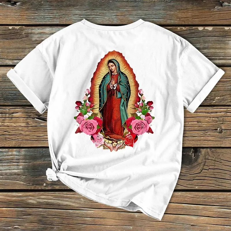Christianartworkshop Classic Colored Style Our Lady of Guadalupe Short Sleeve Washed T-shirt sold by Christian Art Workshop product image thumbnail 4