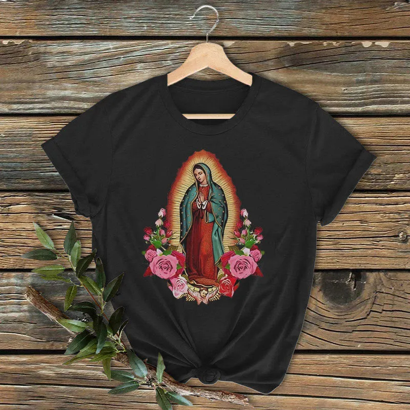 Christianartworkshop Classic Colored Style Our Lady of Guadalupe Short Sleeve Washed T-shirt sold by Christian Art Workshop product image thumbnail 2