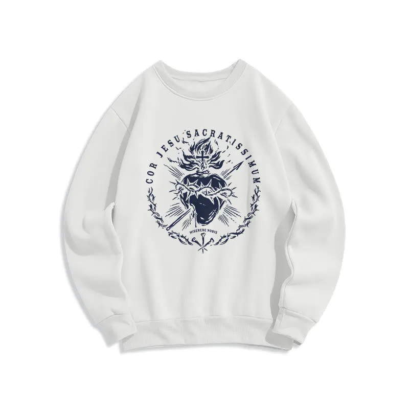 Christianartworkshop Classic Style Sacred Heart of Jesus Fleece Lined Polyester Sweatshirt sold by Christian Art Workshop