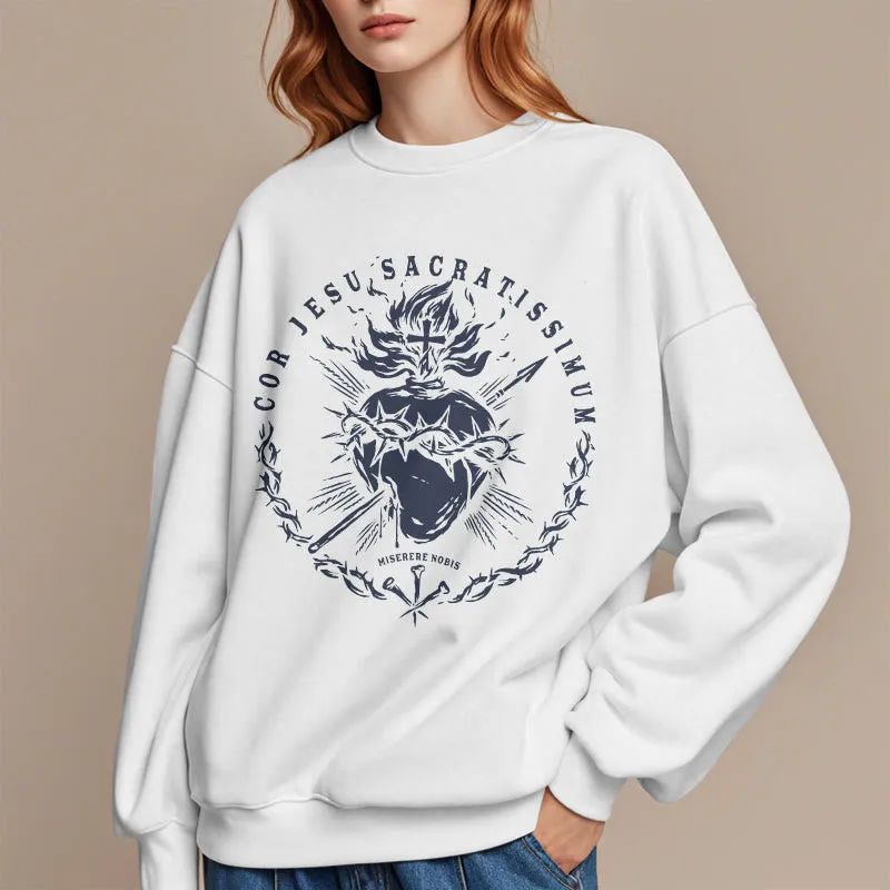 Christianartworkshop Classic Style Sacred Heart of Jesus Fleece Lined Polyester Sweatshirt sold by Christian Art Workshop product image thumbnail 5