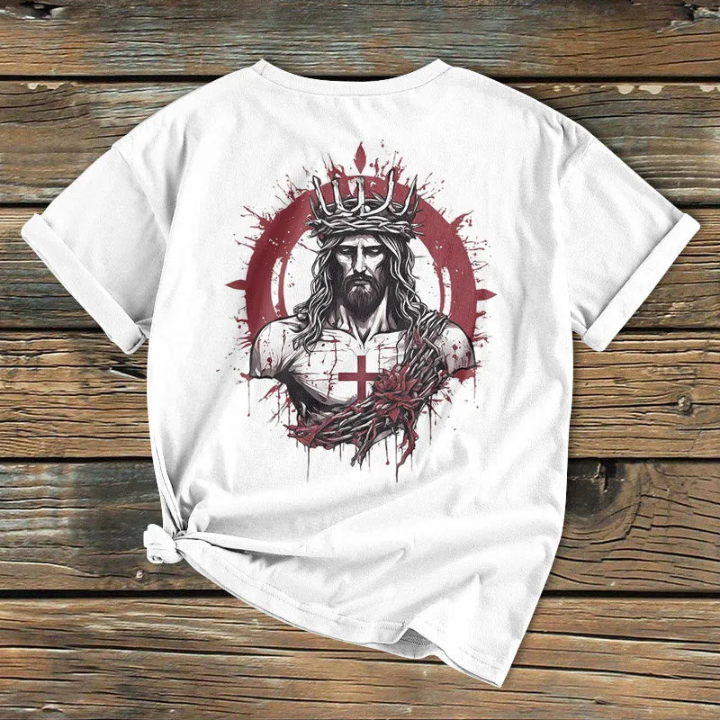 Christianartworkshop Classic Colored Style Crucifixion and Salvation of Jesus Short Sleeve Washed T-shirt sold by Christian Art Workshop product image thumbnail 4