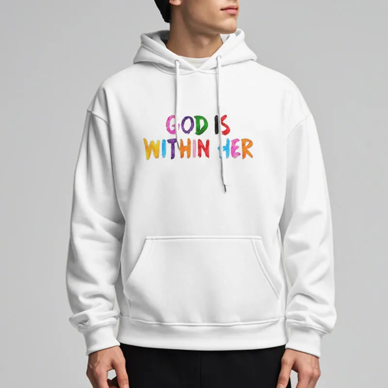 Christianartworkshop Quotation Style God Is Within Her Fleece Lined Polyester Hoodie sold by Christian Art Workshop product image thumbnail 4