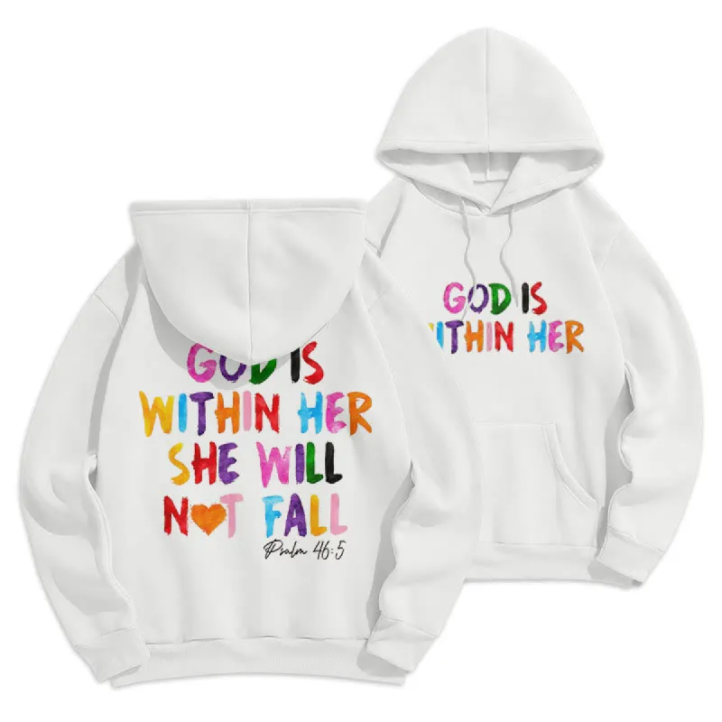 Christianartworkshop Quotation Style God Is Within Her Fleece Lined Polyester Hoodie sold by Christian Art Workshop