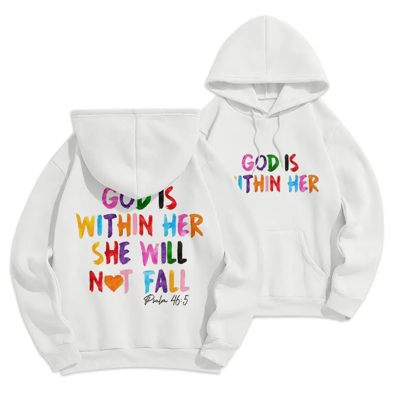 Christianartworkshop Quotation Style God Is Within Her Fleece Lined Polyester Hoodie sold by Christian Art Workshop