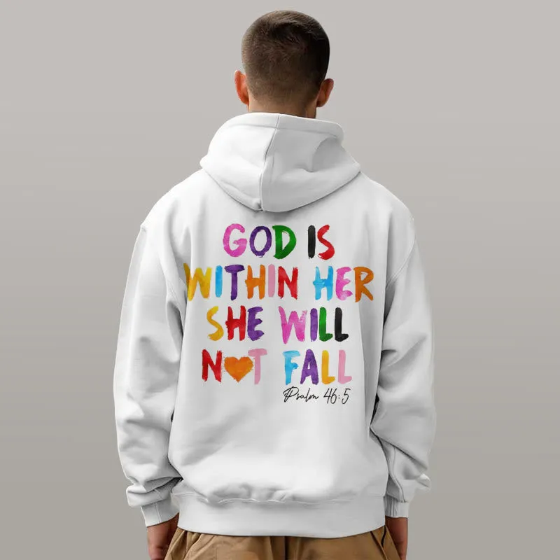 Christianartworkshop Quotation Style God Is Within Her Fleece Lined Polyester Hoodie sold by Christian Art Workshop product image thumbnail 5