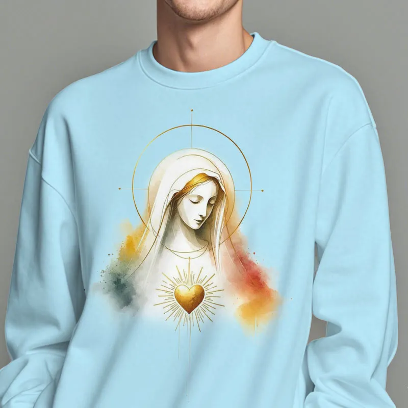 Christianartworkshop Modern Style Halo Sacred Heart Virgin Mary Fleece Lined Polyester Sweatshirt sold by Christian Art Workshop product image thumbnail 5