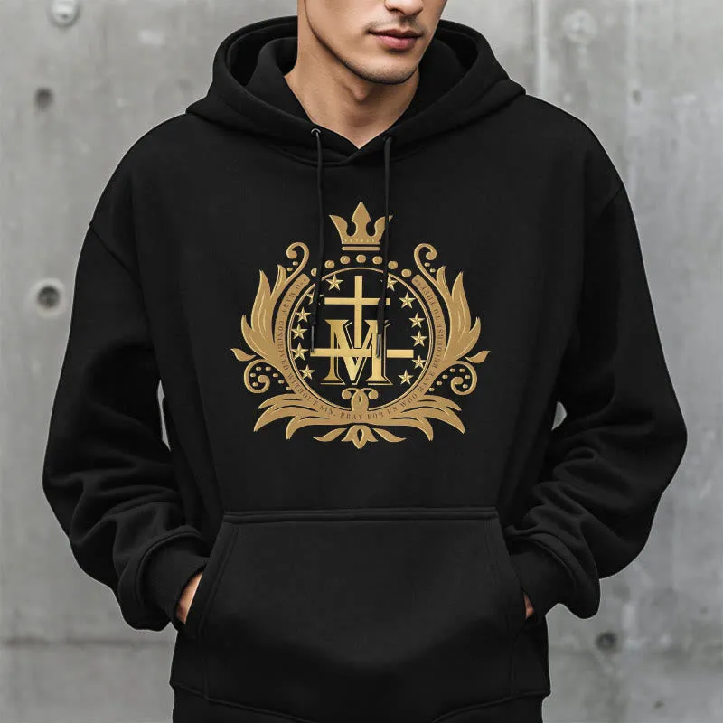 Christianartworkshop Classic Style Crowned Cross Virgin Mary Fleece Lined Polyester Hoodie sold by Christian Art Workshop product image thumbnail 5