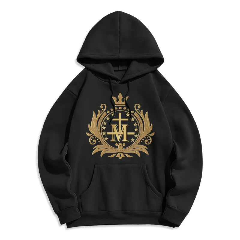 Christianartworkshop Classic Style Crowned Cross Virgin Mary Fleece Lined Polyester Hoodie sold by Christian Art Workshop