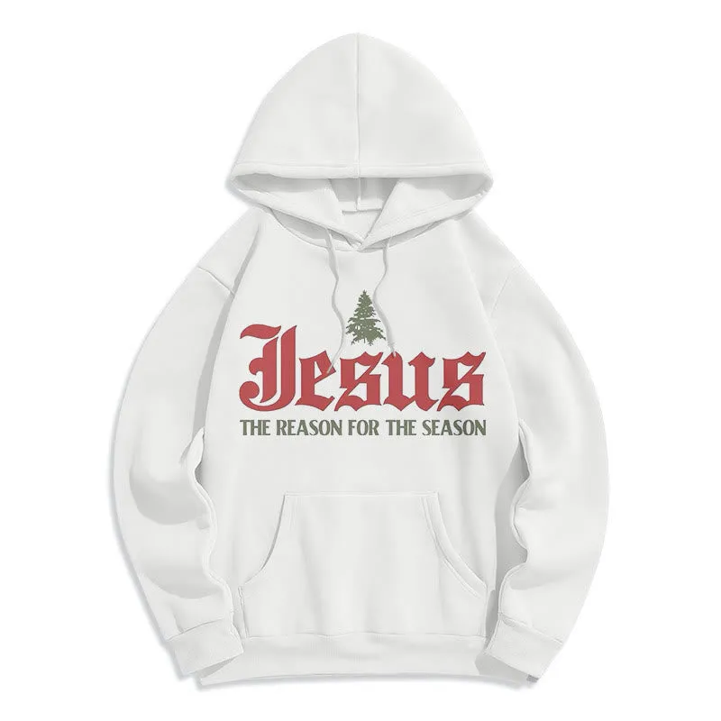 Christianartworkshop Quotation Style Jesus The Reason for the Season Fleece Lined Polyester Hoodie sold by Christian Art Workshop
