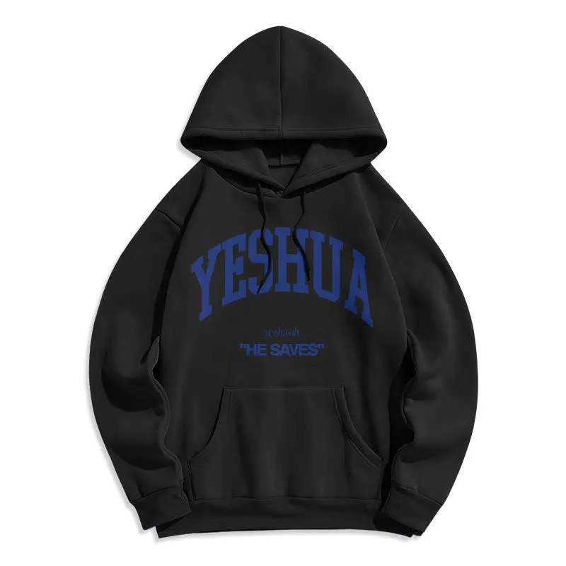 Christianartworkshop Classic Style Yeshua He Saves Fleece Lined Polyester Hoodie sold by Christian Art Workshop