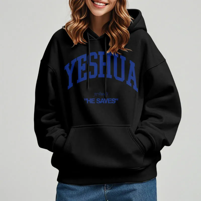 Christianartworkshop Classic Style Yeshua He Saves Fleece Lined Polyester Hoodie sold by Christian Art Workshop product image thumbnail 2