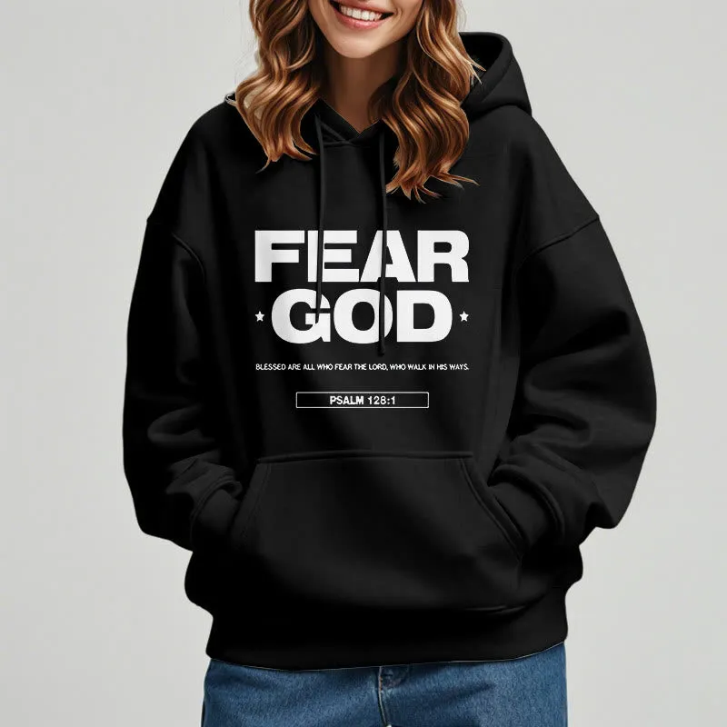 Christianartworkshop Classic Quotation Style Fear God Faith Blessed Fleece Lined Polyester Hoodie sold by Christian Art Workshop product image thumbnail 3