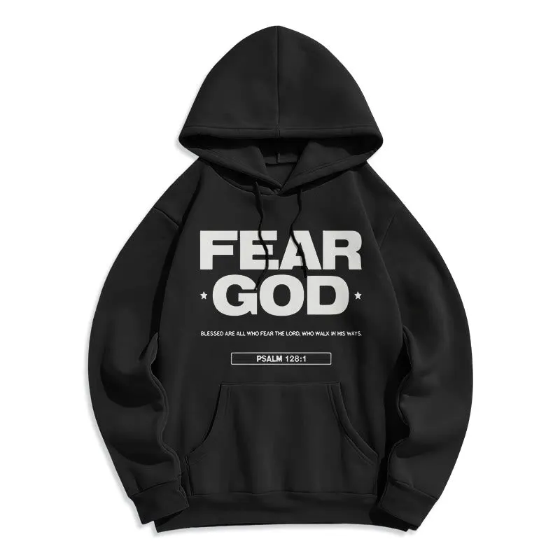 Christianartworkshop Classic Quotation Style Fear God Faith Blessed Fleece Lined Polyester Hoodie sold by Christian Art Workshop