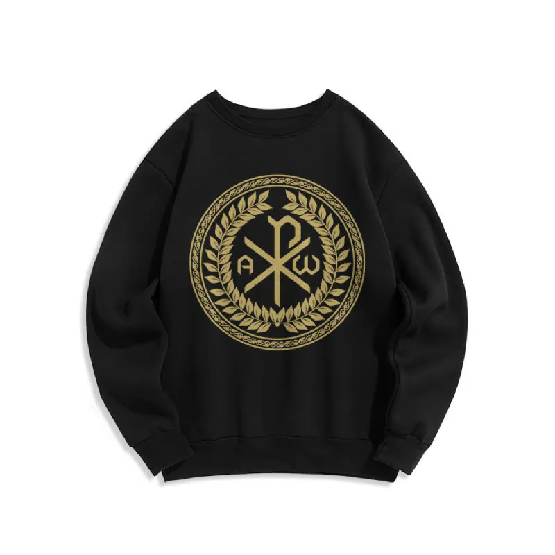 Christianartworkshop Classic Style Sacred Chi-rho Emblem Laurel Wreath Fleece Lined Polyester Sweatshirt sold by Christian Art Workshop