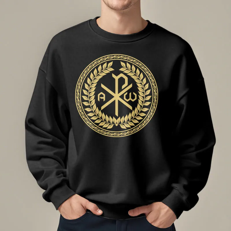 Christianartworkshop Classic Style Sacred Chi-rho Emblem Laurel Wreath Fleece Lined Polyester Sweatshirt sold by Christian Art Workshop product image thumbnail 2