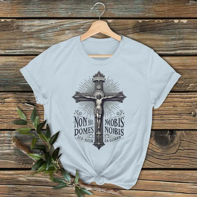 Christianartworkshop Classic Colored Style Crucifixion Emblem Short Sleeve T-shirt sold by Christian Art Workshop product image thumbnail 4