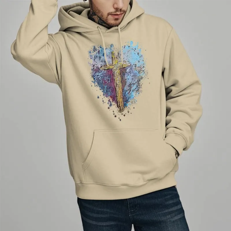 Christianartworkshop Colored Style Radiant Cross Of Hope Fleece Lined Polyester Hoodie sold by Christian Art Workshop product image thumbnail 5