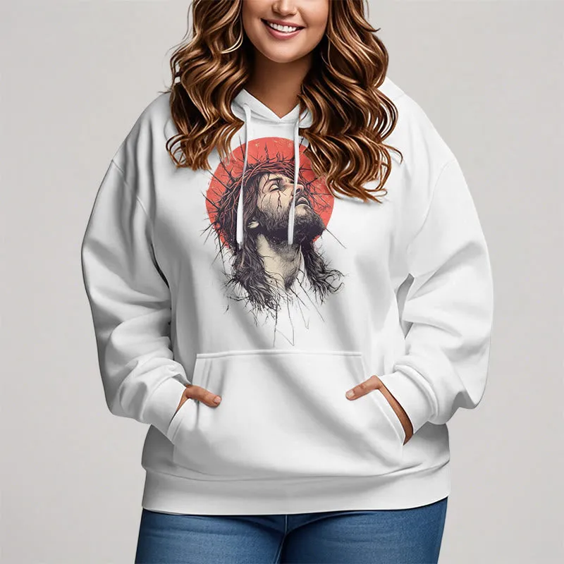 Christianartworkshop Classic Colored Style Jesus Crown of Thorns Fleece Lined Polyester Hoodie sold by Christian Art Workshop product image thumbnail 5