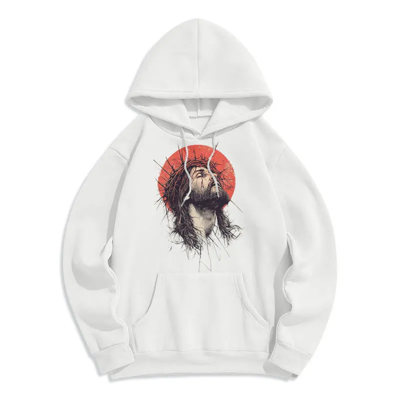 Christianartworkshop Classic Colored Style Jesus Crown of Thorns Fleece Lined Polyester Hoodie sold by Christian Art Workshop