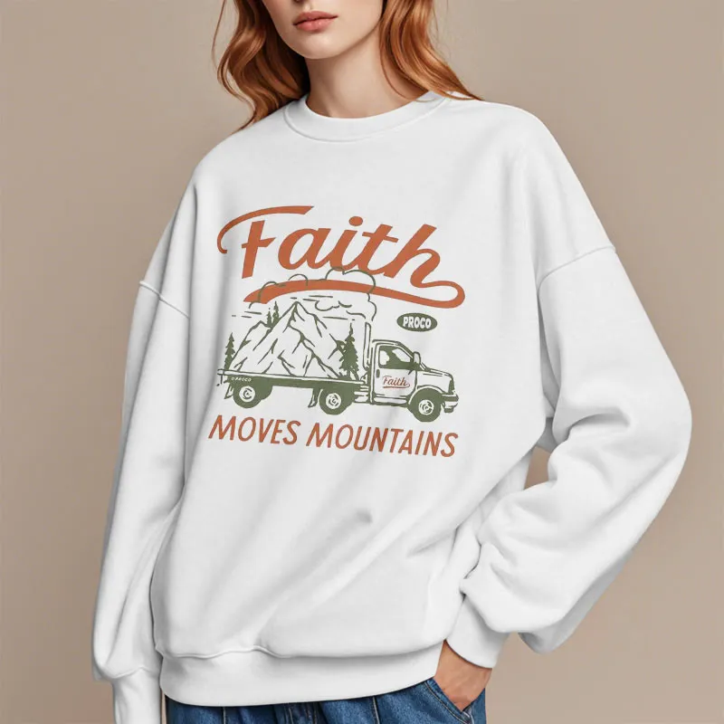 Christianartworkshop Quotation Colored Style Faith Moves Mountains Fleece Lined Polyester Sweatshirt sold by Christian Art Workshop product image thumbnail 5