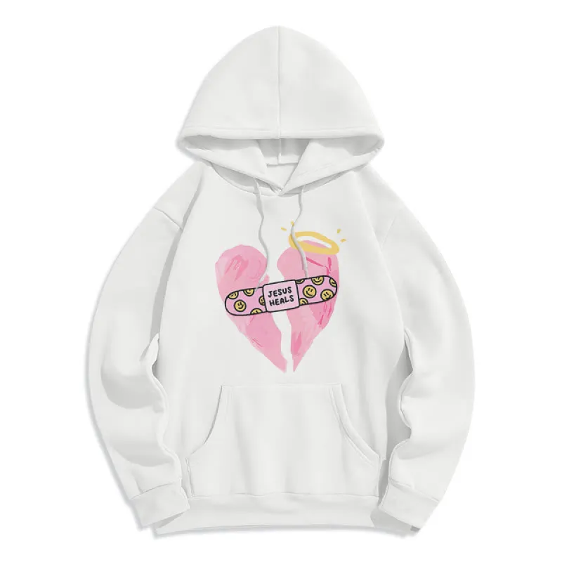 Christianartworkshop Colored Style Jesus Heals Broken Heart Fleece Lined Polyester Hoodie sold by Christian Art Workshop