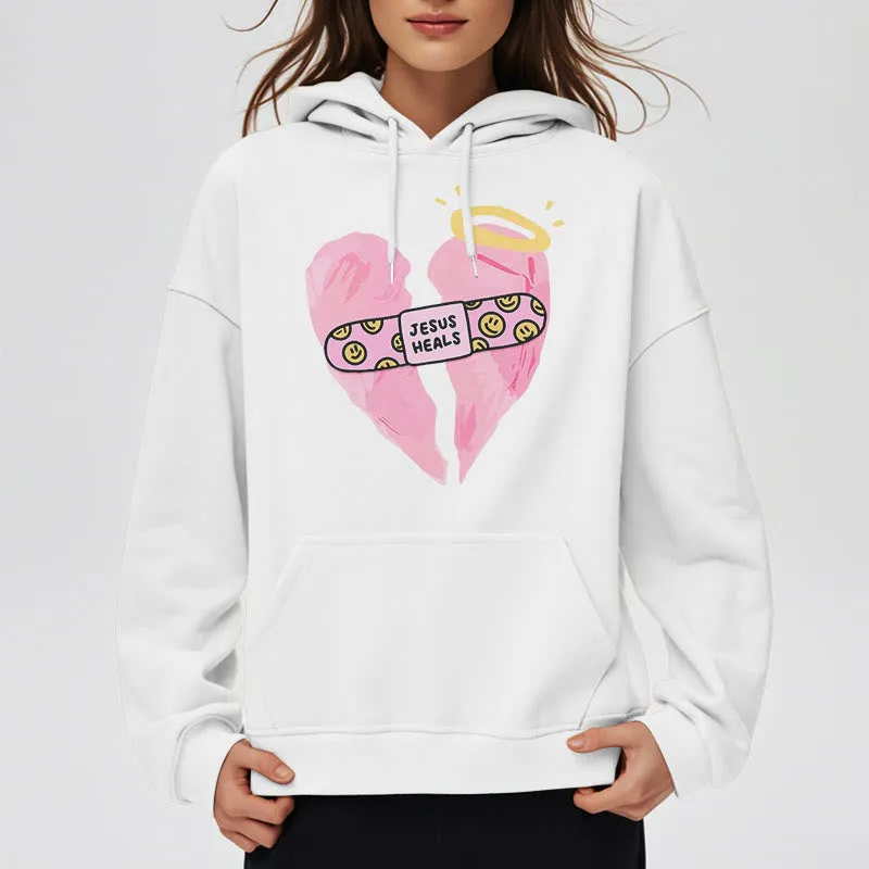 Christianartworkshop Colored Style Jesus Heals Broken Heart Fleece Lined Polyester Hoodie sold by Christian Art Workshop product image thumbnail 2