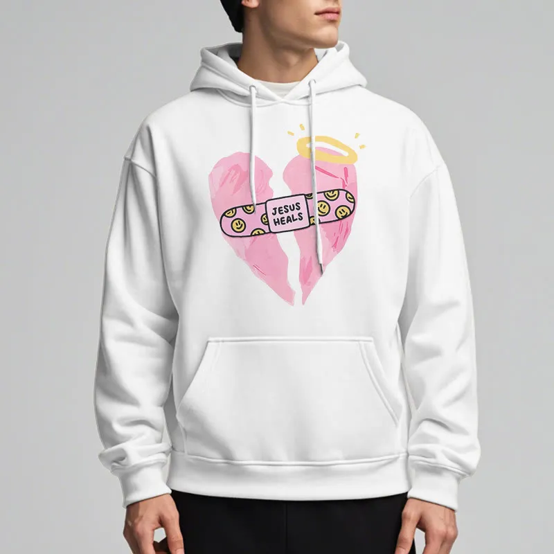 Christianartworkshop Colored Style Jesus Heals Broken Heart Fleece Lined Polyester Hoodie sold by Christian Art Workshop product image thumbnail 3