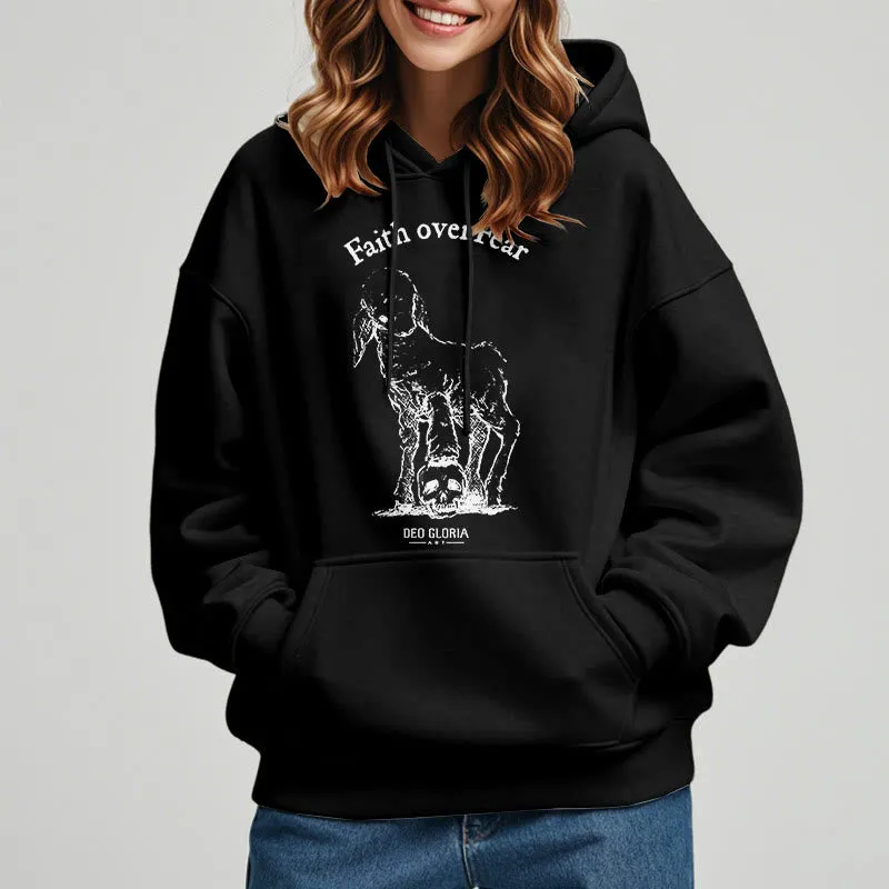 Christianartworkshop Quotation Style Faith Over Fear Lamb Fleece Lined Polyester Hoodie sold by Christian Art Workshop product image thumbnail 3