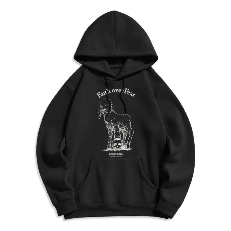 Christianartworkshop Quotation Style Faith Over Fear Lamb Fleece Lined Polyester Hoodie sold by Christian Art Workshop