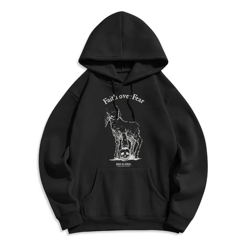 Christianartworkshop Quotation Style Faith Over Fear Lamb Fleece Lined Polyester Hoodie sold by Christian Art Workshop