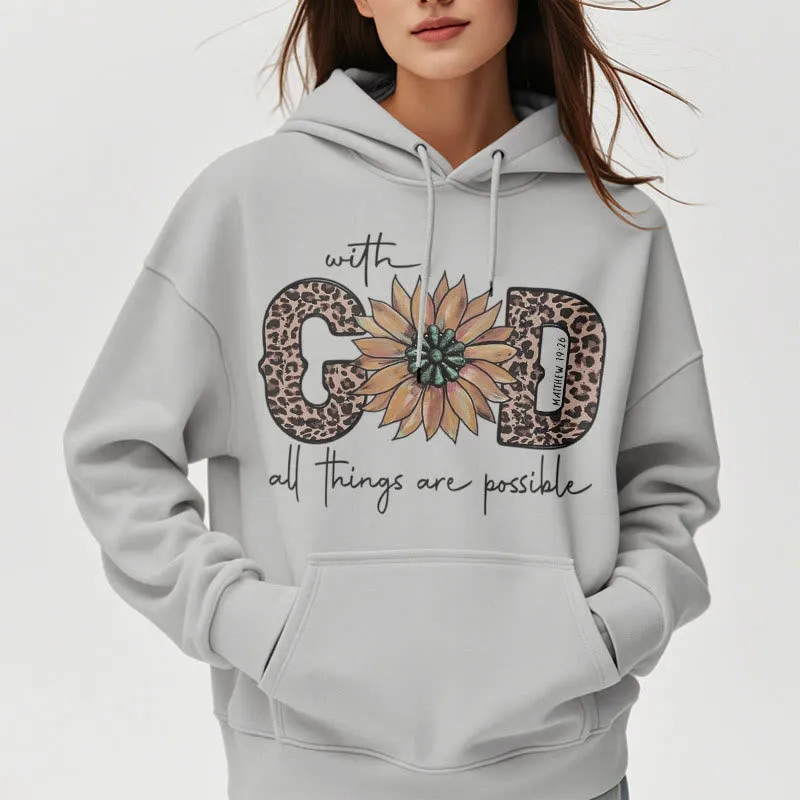 Christianartworkshop Quotation Style With God All Things Are Possible Fleece Lined Polyester Hoodie sold by Christian Art Workshop product image thumbnail 2